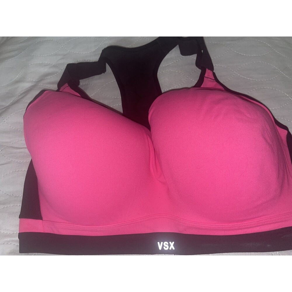 Victoria’s Secret Sport Bra VSX Black Pink Racerback Push Up Padded Size 38DDD